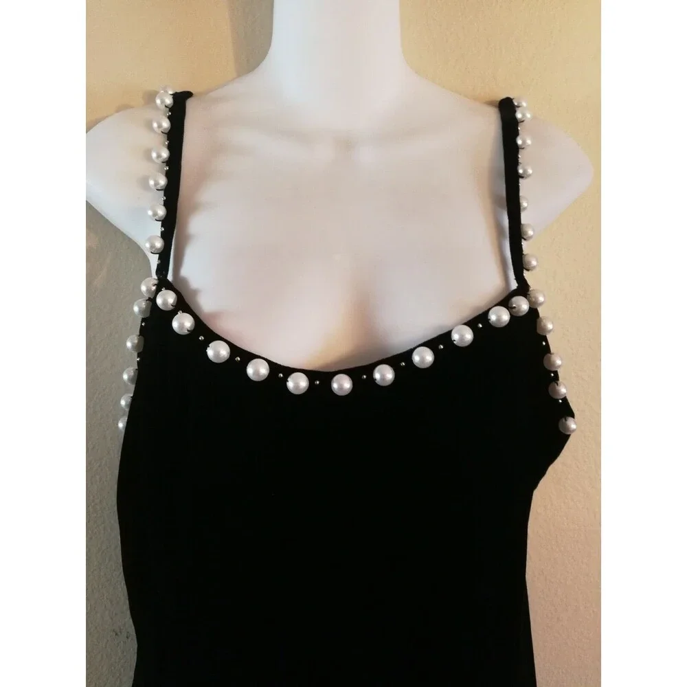 Women Midi ST AL Exclusive Cocktail Black Velvet Dress w Pearls Size 12 See desc